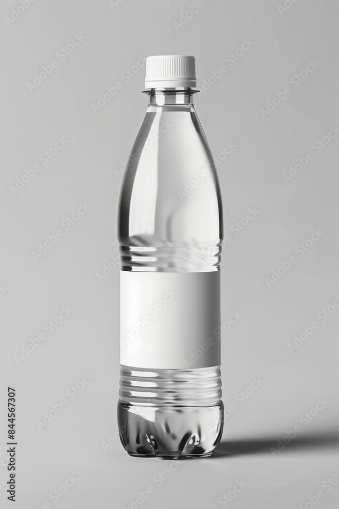 Mineral water bottle with blank white label, mockup for your packaging design presentation, against a neutral grey background Mineral water bottle with blank white label, mockup for your packaging design presentation, against a neutral grey background