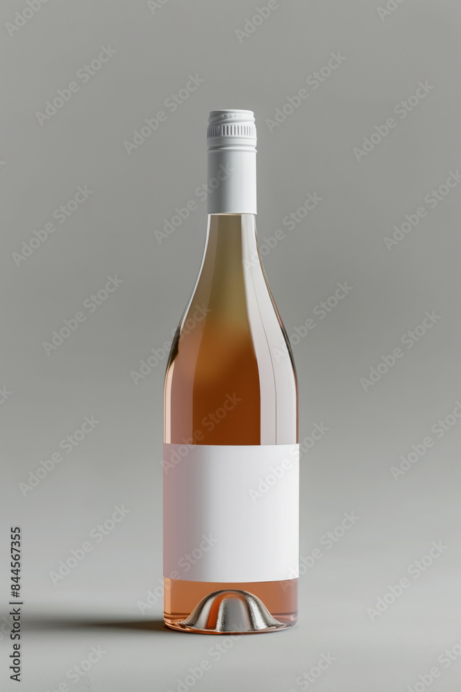 Glass bottle of rose wine with blank white label, mockup for your packaging design presentation, against a neutral grey background Glass bottle of rose wine with blank white label, mockup for your packaging design presentation, against a neutral grey background