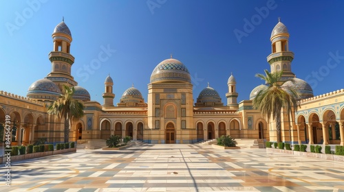 The grand palace s domes and mosaics gleamed under the blue sky  captivating all with timeless elegance.