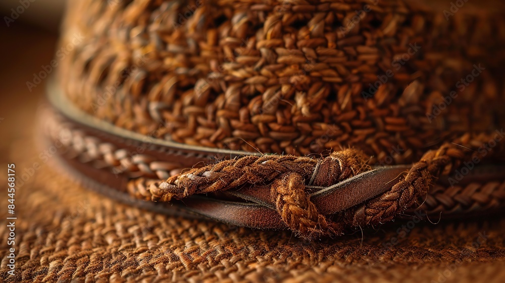 Fototapeta premium Delve into the artistry of cowboy hat craftsmanship with a focus on detailed stitching and hatband design, showcasing the intricate details that exemplify Western style and tradition.