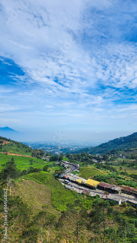 Beautiful view of Puncak Pas, Bogor, West Java, Indonesia. Green and fresh. Nature landscape concept. photo