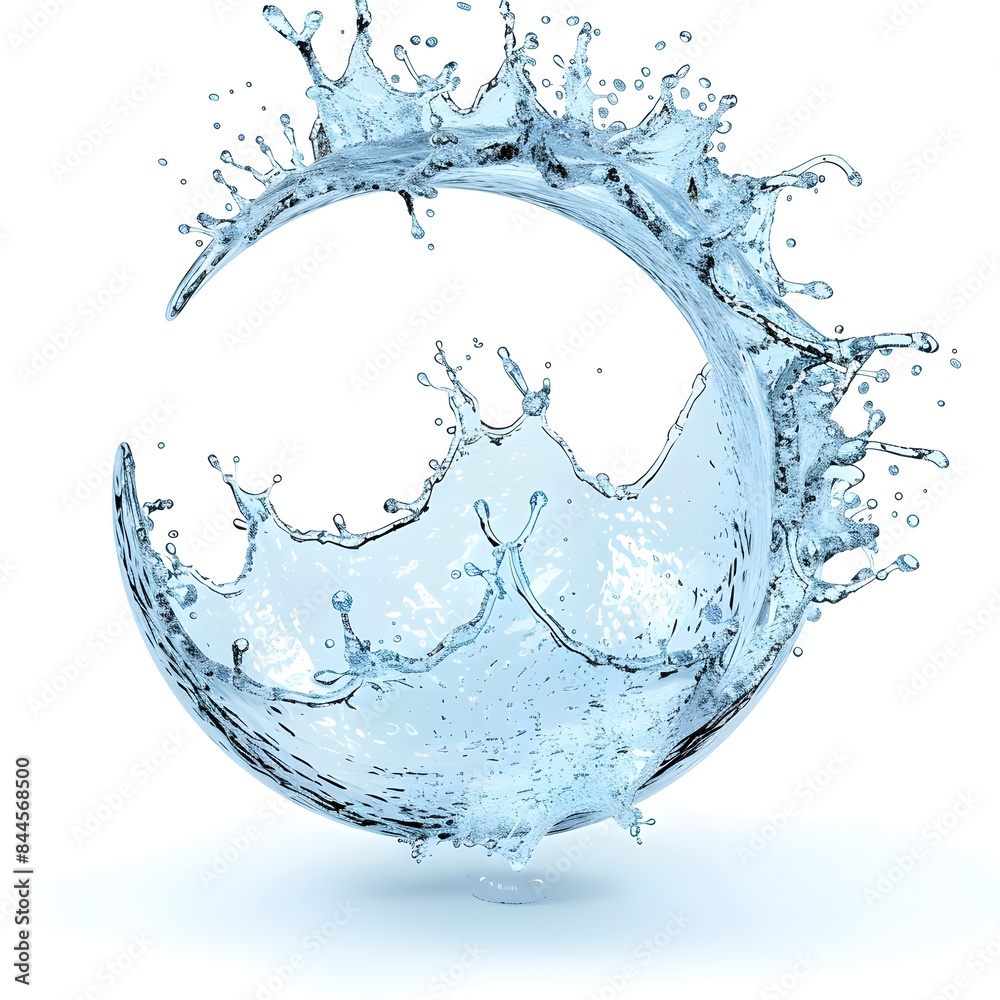 Splashing Celestial Moon - Dynamic Water Sculpture Against White Background Splashing Celestial Moon - Dynamic Water Sculpture Against White Background