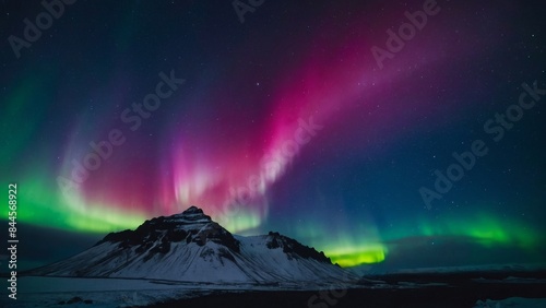 green   purple and blue aurora borealis over mountain
