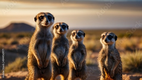 cute family of meerkats huddled together photo