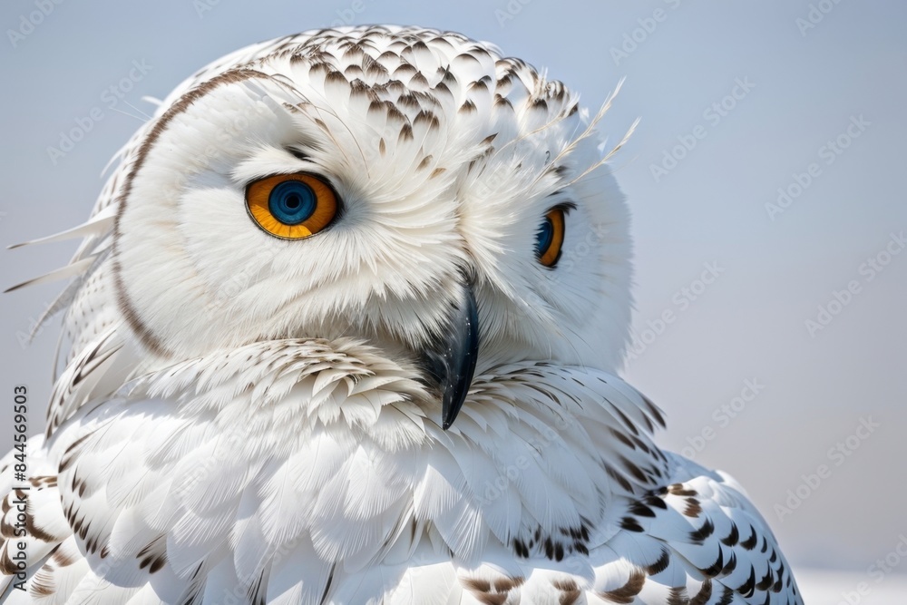 Fototapeta premium closeup shot of snowy owl with piercing eyes