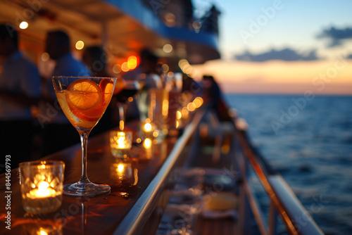 Exclusive cocktail party on a cruise ship deck, under the stars