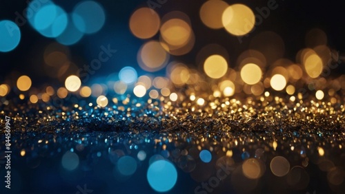 blue and golden glitter lights background