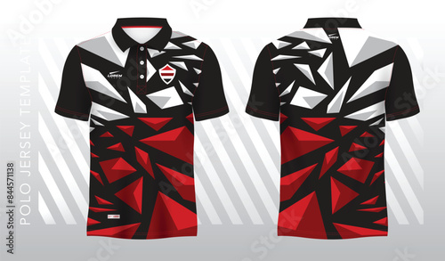 abstract red polo jersey sport. Sport uniform in front and back view. Mock up for sport club.