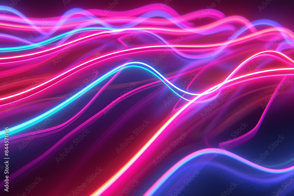 Naklejka premium Colorful neon lines creating a dynamic pattern against a sleek black background, showcasing modern and vibrant design.