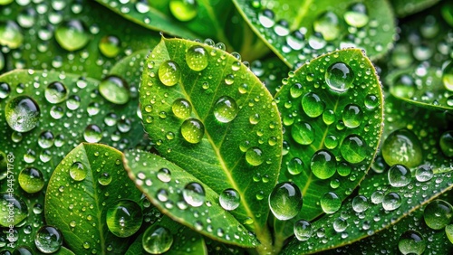 Dew-covered green leaves in a close-up shot.