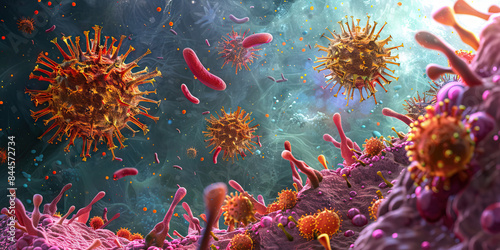 Immune response to a virus microscopic view of cells fighting and control. photo