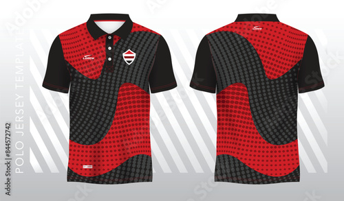 abstract red polo jersey sport. Sport uniform in front and back view. Mock up for sport club.