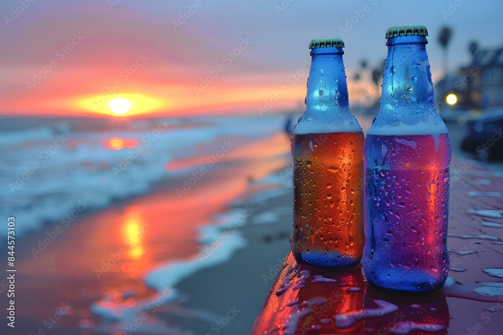 Chilled Beers at Sunset Beach Reflection of Summer Evening Relaxation Chilled Beers at Sunset Beach Reflection of Summer Evening Relaxation