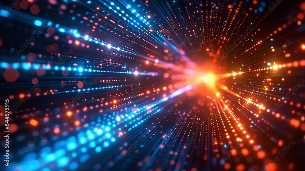 An abstract image featuring blue and orange lights streaking through black space, creating a sense of movement and energy An abstract image featuring blue and orange lights streaking through black space, creating a sense of movement and energy