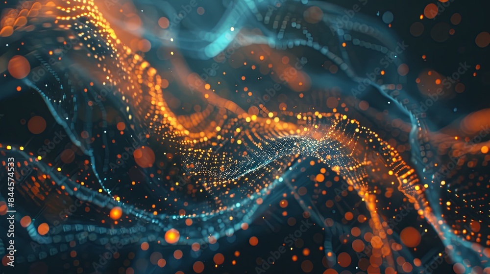 abstract flowing shapes and particles in blue and orange hues, creating a dynamic and futuristic visual effect abstract flowing shapes and particles in blue and orange hues, creating a dynamic and futuristic visual effect