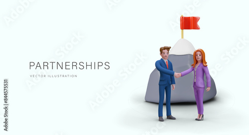 Effective partnership concept in realistic style. Man and woman in suit shake hands
