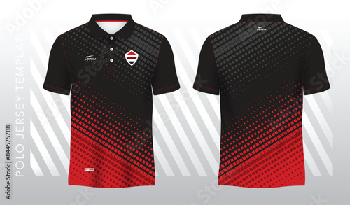 abstract red polo jersey sport. Sport uniform in front and back view. Mock up for sport club.