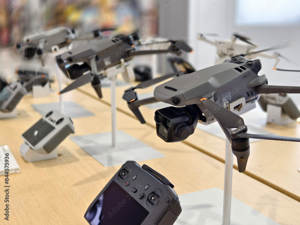 Fototapeta premium Modern drone for video and photo in the light store