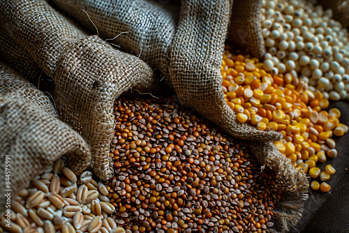 A vibrant assortment of corn kernels, whole wheat, and buckwheat displayed together, highlighting the variety of nutritious cereals.