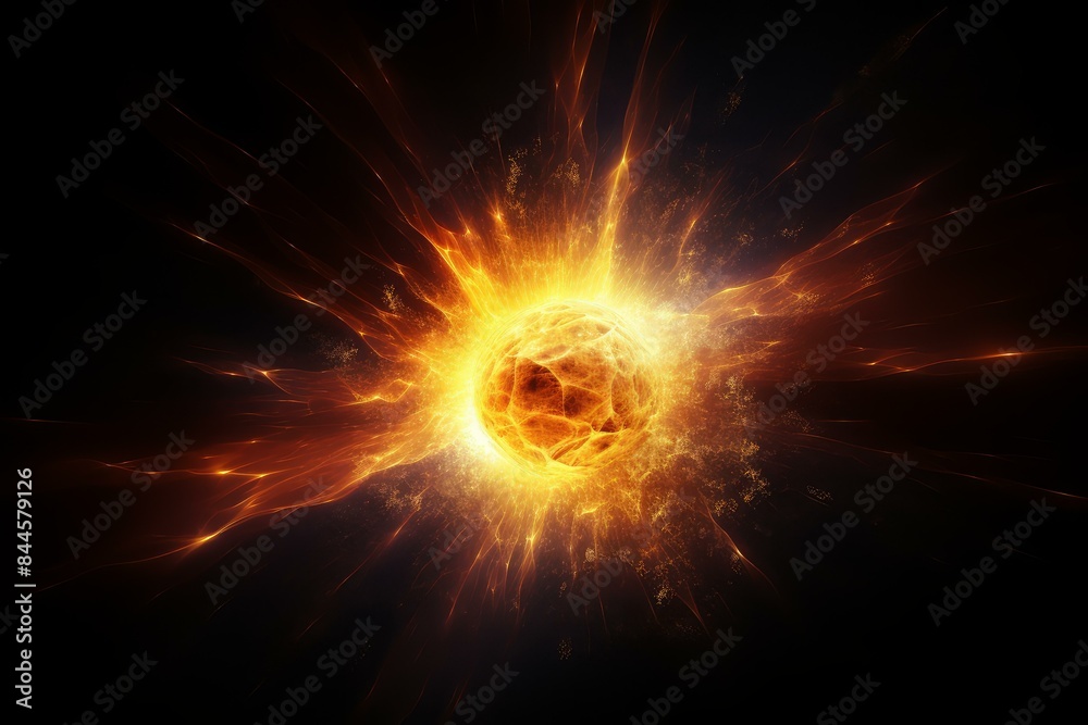 Dramatic digital artwork depicting an intense explosion with fiery effects on a dark background Dramatic digital artwork depicting an intense explosion with fiery effects on a dark background