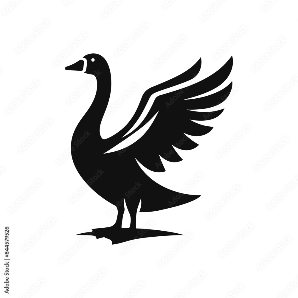 Fototapeta premium Goose Animal black silhouette vector with white color background