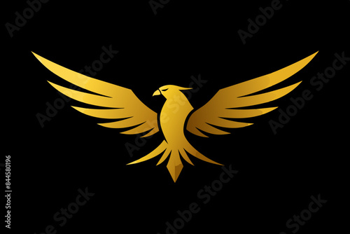 A sleek and sophisticated vector emblem featuring a majestic golden eagle in flight, with its wings spread gracefully against a geometric backdrop. This intricately crafted illustration captures the e