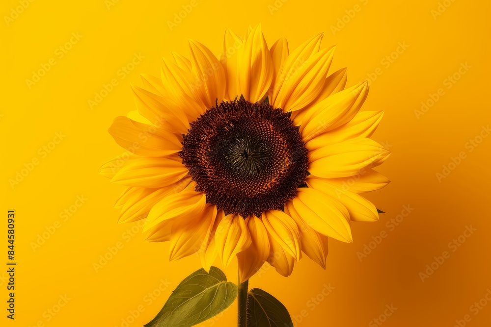 Obraz premium Stunning single sunflower blooms brightly against a monochromatic yellow background