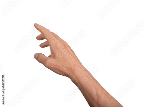 Hand reaching out with open fingers, isolated on white background. Gesture indicating grasping or signaling, ideal for interaction and communication concepts. Close up view showing, transparent PNG