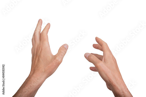 Hand reaching out, point of view POV perspective, isolated on white background. Gesture indicating interaction or virtual reality, ideal for technology and communication concepts., transparent PNG
