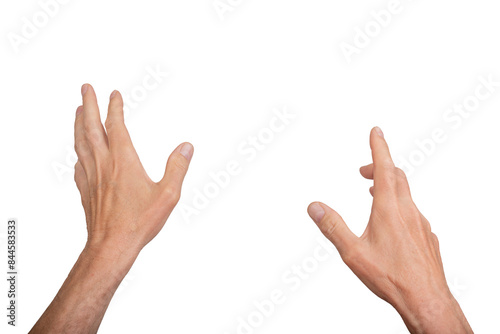 Hand reaching out, point of view POV perspective, isolated on white background. Gesture indicating interaction or virtual reality, ideal for technology and communication concepts., transparent PNG