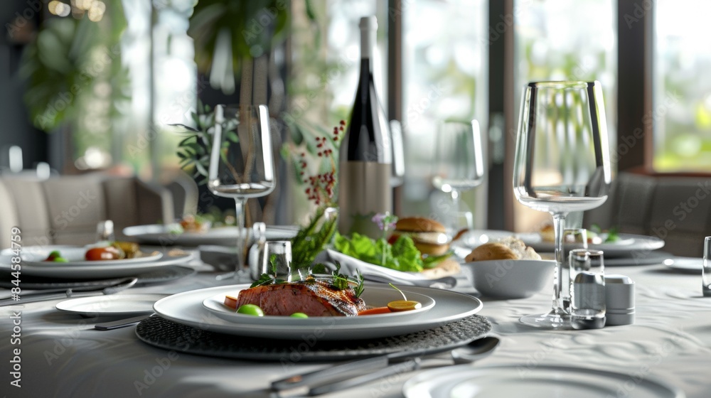 Fototapeta premium Stylish Restaurant Table Setting with Gourmet Dish