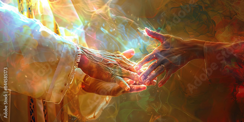 Receiving Blessings: A close-up of a person receiving blessings from a religious leader, with pastel lighting adding a sense of divine grace to the moment.