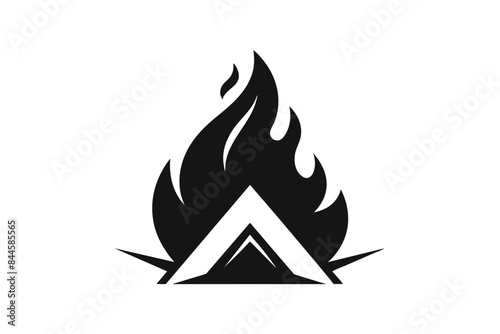 A sleek and minimalistic vector logo depicting a campfire, intricately designed and rendered as a vector illustration.