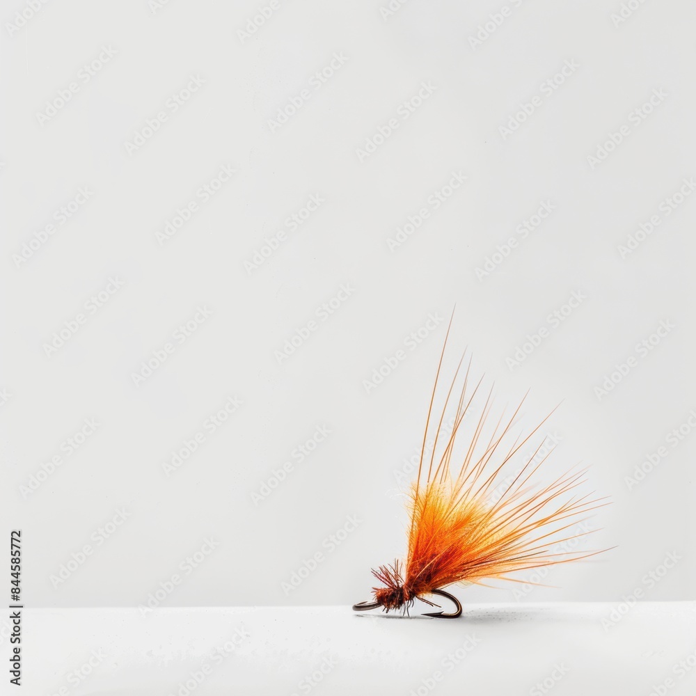 Dry fly fishing lure for lakes and rivers with feather, strings, yarn and master fisherman skills on a vise Dry fly fishing lure for lakes and rivers with feather, strings, yarn and master fisherman skills on a vise