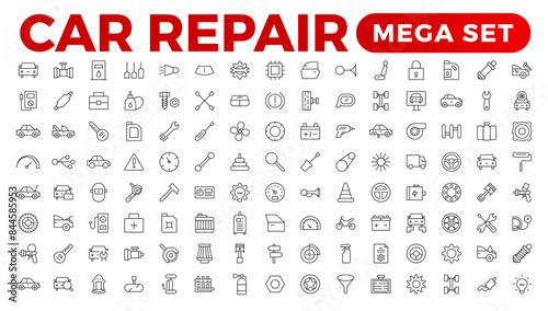 Car service & garage line icons set. repair, car detail. Car service icon set on white background. Auto service, car repair icon set. Car service and garage illustration icon set.