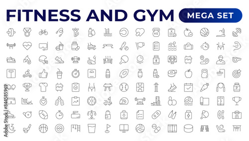 Set of fitness and wellness related line icons, wellbeing, mental health, healthcare, cosmetics, spa, medical. Outline icon collection.