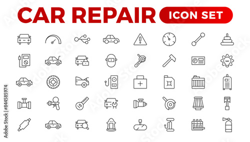 Car service & garage line icons set. repair, car detail. Car service icon set on white background. Auto service, car repair icon set. Car service and garage illustration icon set.