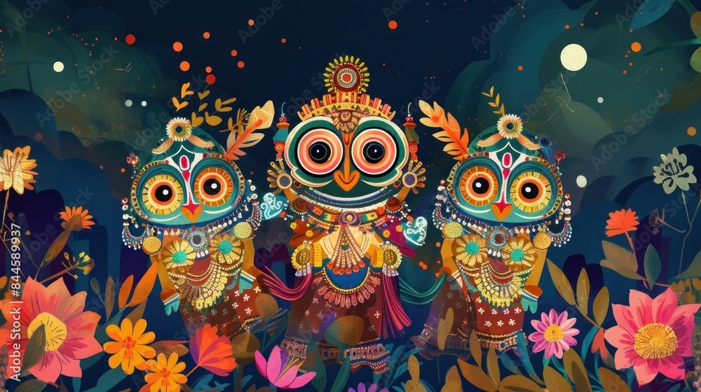 Naklejka premium illustration of lord jagannath ratha yatra at night