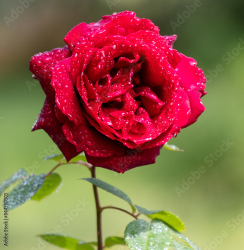 Rose flower in drops of water in the park photo