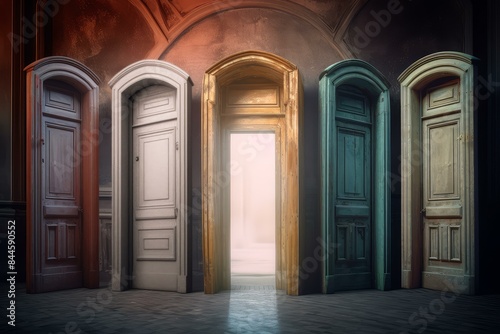 Dreamlike Surreal doors choices. Future way. Generate Ai