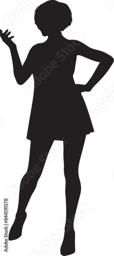 Silhouette of girl in short dress. Detailed silhouette of a woman in short dress and modern haircut.