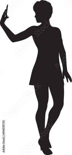 Silhouette of girl in short dress. Detailed silhouette of a woman in short dress and modern haircut.