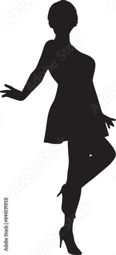 Silhouette of girl in short dress. Detailed silhouette of a woman in short dress and modern haircut.