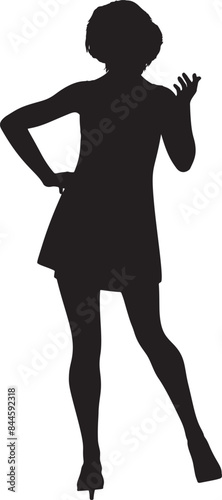 Silhouette of girl in short dress. Detailed silhouette of a woman in short dress and modern haircut.