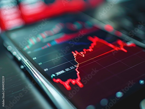 close up of a red stock chart on a smartphone screen market crash focus on realtime data dynamic Fusion stock exchange photo