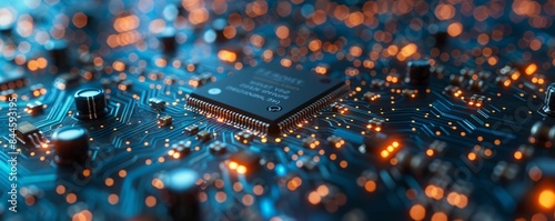 Close up of microchips representing futuristic technology. Information technology concept