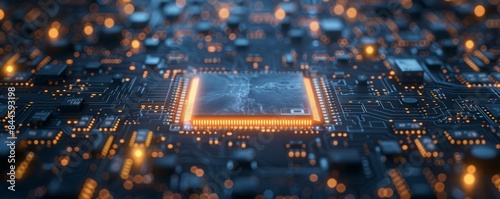 Close up of microchips representing futuristic technology. Information technology concept