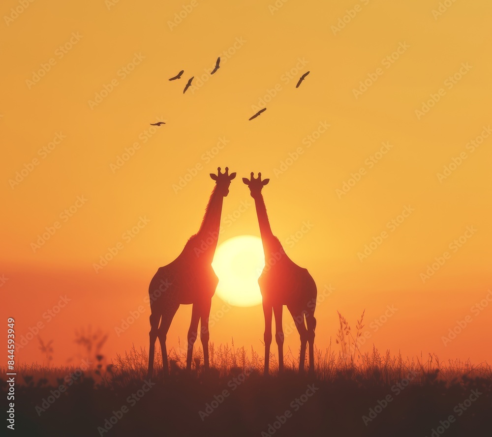 silhouette of two giraffes at sunset silhouette of two giraffes at sunset