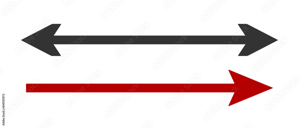 Fototapeta premium Long horizontal arrow. Black, red straight double arrow. Vector icon.