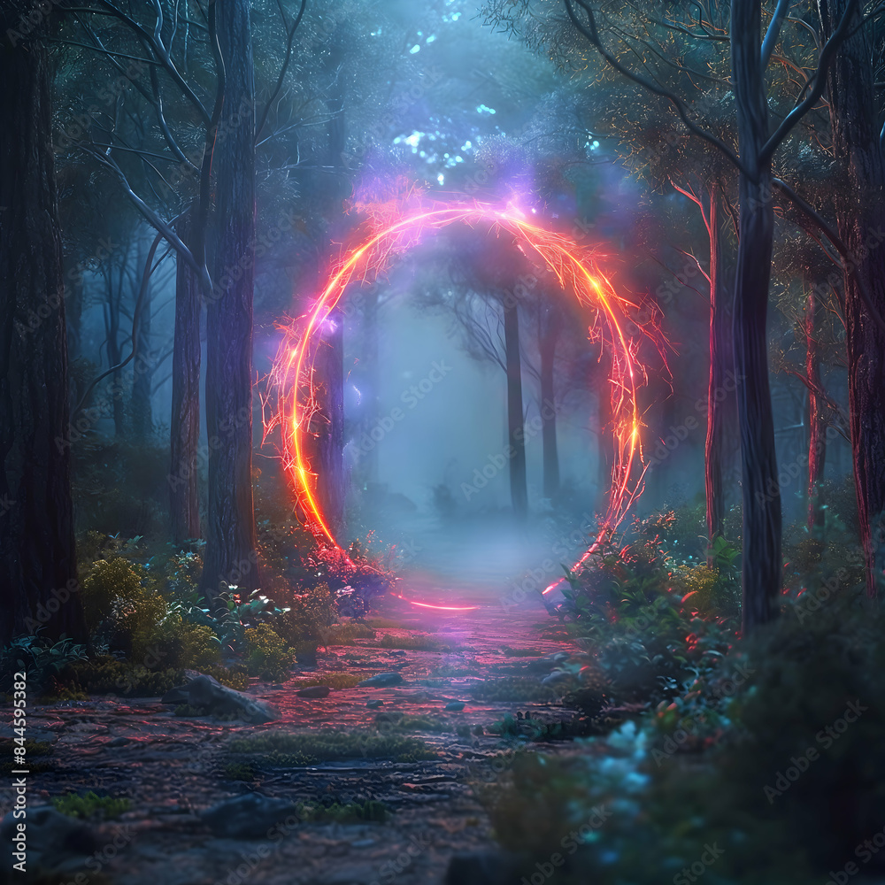 A mystical portal in the middle of a forest A mystical portal in the middle of a forest